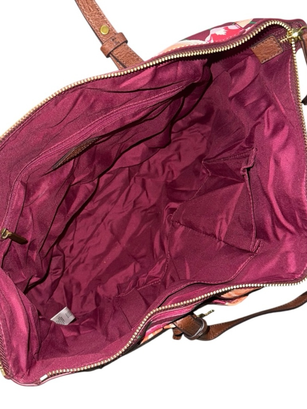 Fossil Pink Rachel Floral Print Tote with Brown Leather Straps, gold key - Picture 6 of 10